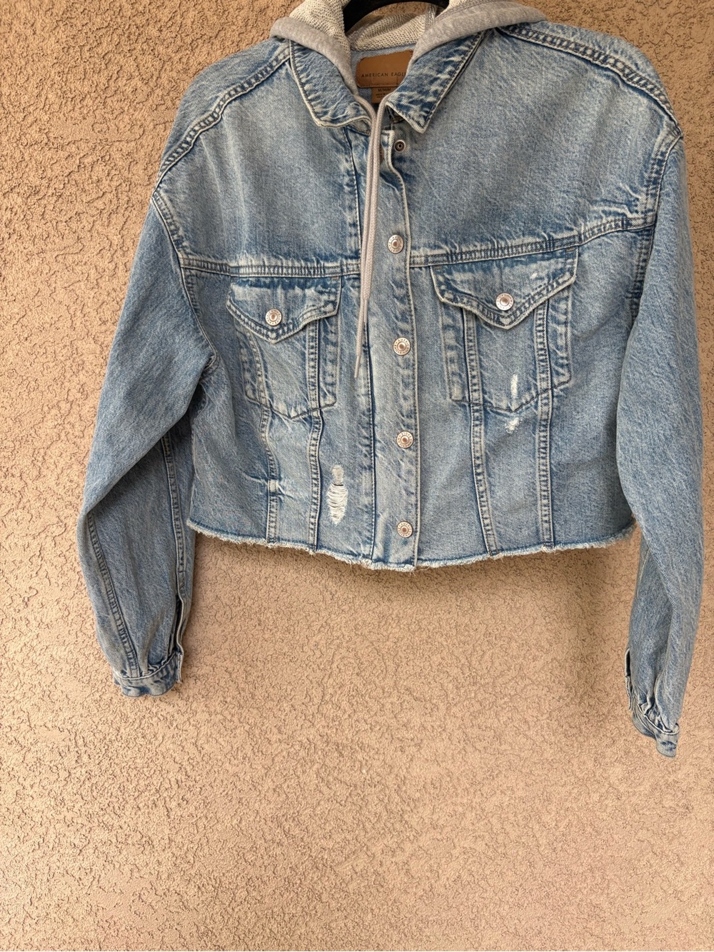 American Eagle Outfitters Hooded Cropped Denim Jacket